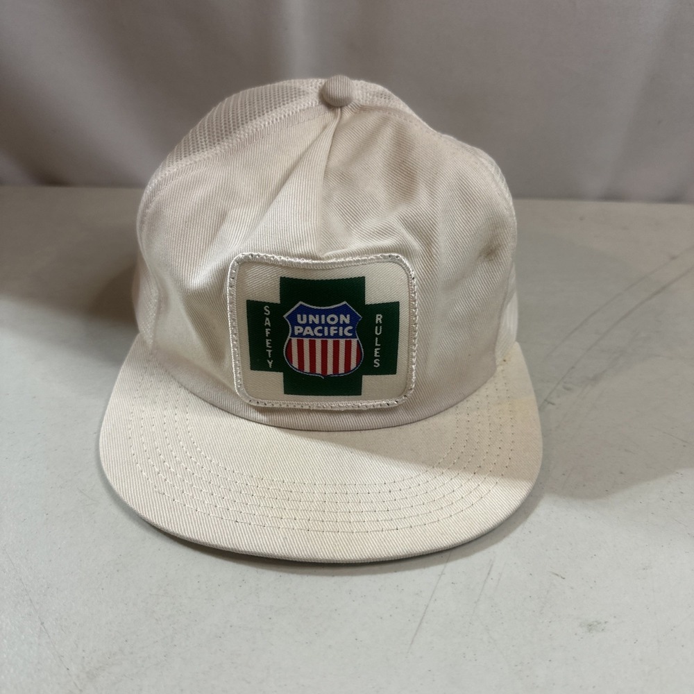 Vintage Union Pacific "Safety Rules White Snapback Baseball Cap Hat Trucker Mesh